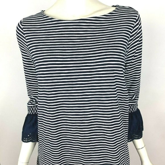 J Jill Lace Sleeve Striped Tunic Top Blue NWT - Picture 5 of 10
